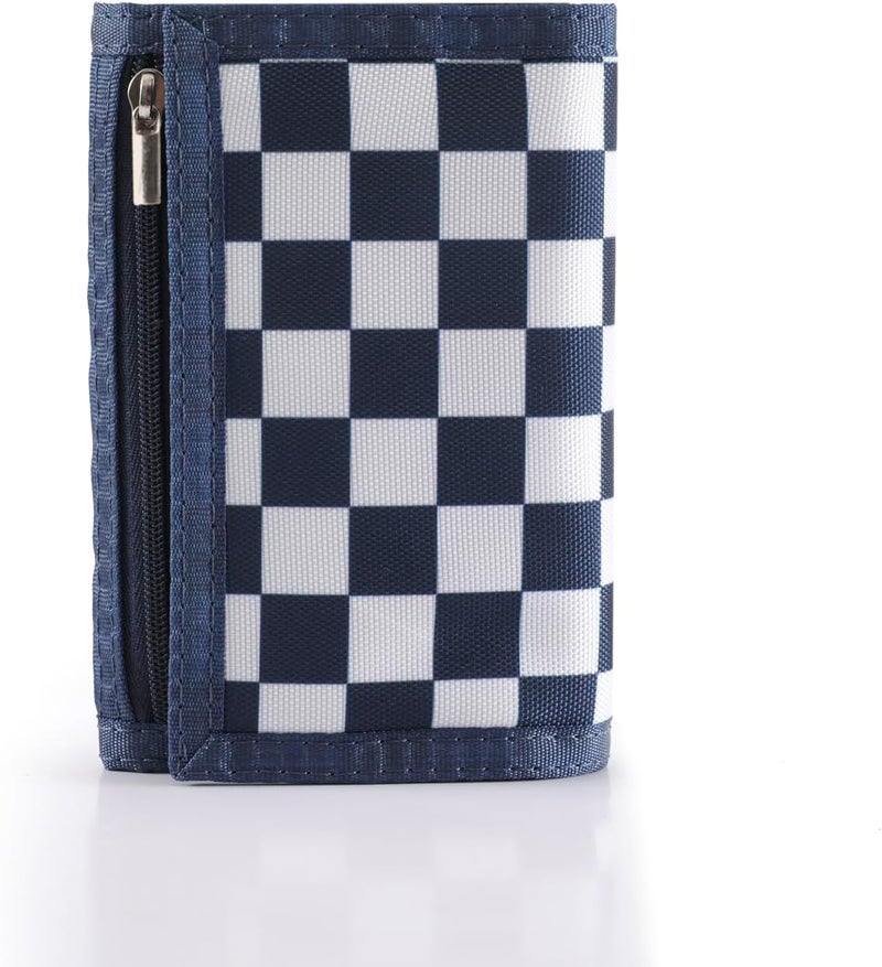 Nitort Wallet,RFID Trifold Canvas Outdoor Sports Wallets for Kid,Lovely and Novelty Wallet with Zipper for Kids- Front Pocket Wallet with Magic Sticker(Navy Blue Chequer KW03) - Image 1